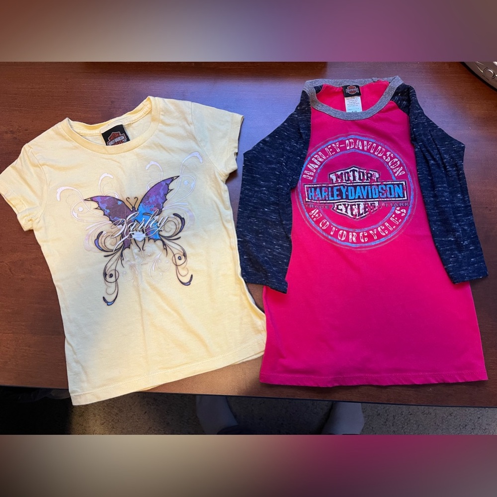 2 Girls size 6/8 Harley Davidson t-shirts.